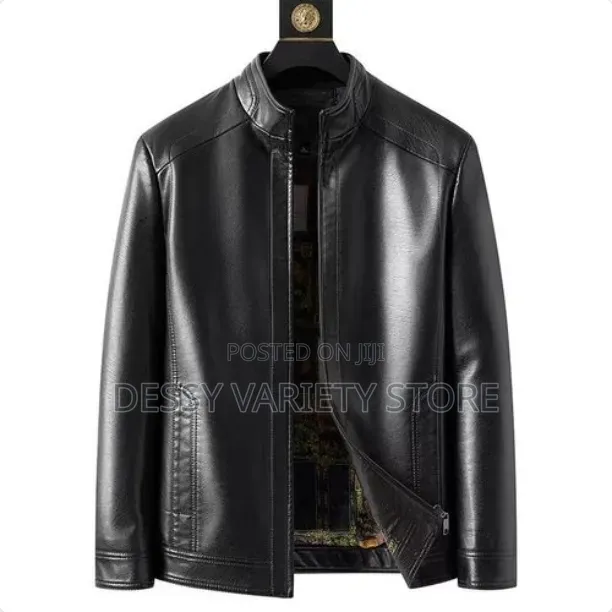 Men's Big Size Windproof Leather Jacket-Black