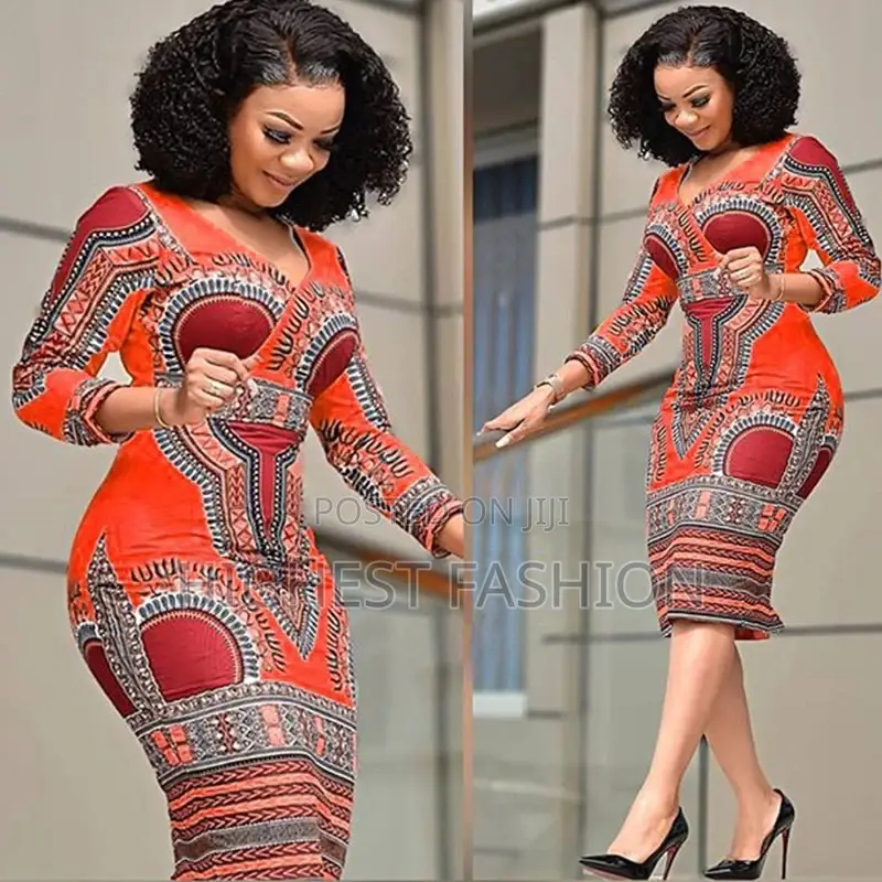 Dashiki v-Neck Bodycon Dress