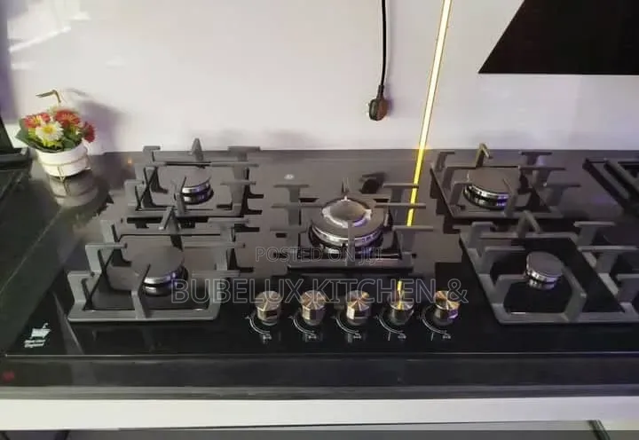 5 Burner Built-in Gas Hob -Black Tempered Glass Cooktop Auto Ignition`