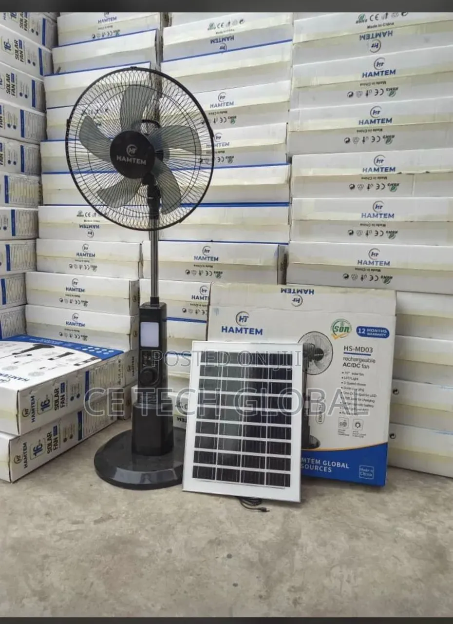 Rechargeable Solar Fan With Panel And Inbuilt Lithium Battery - Hamtem