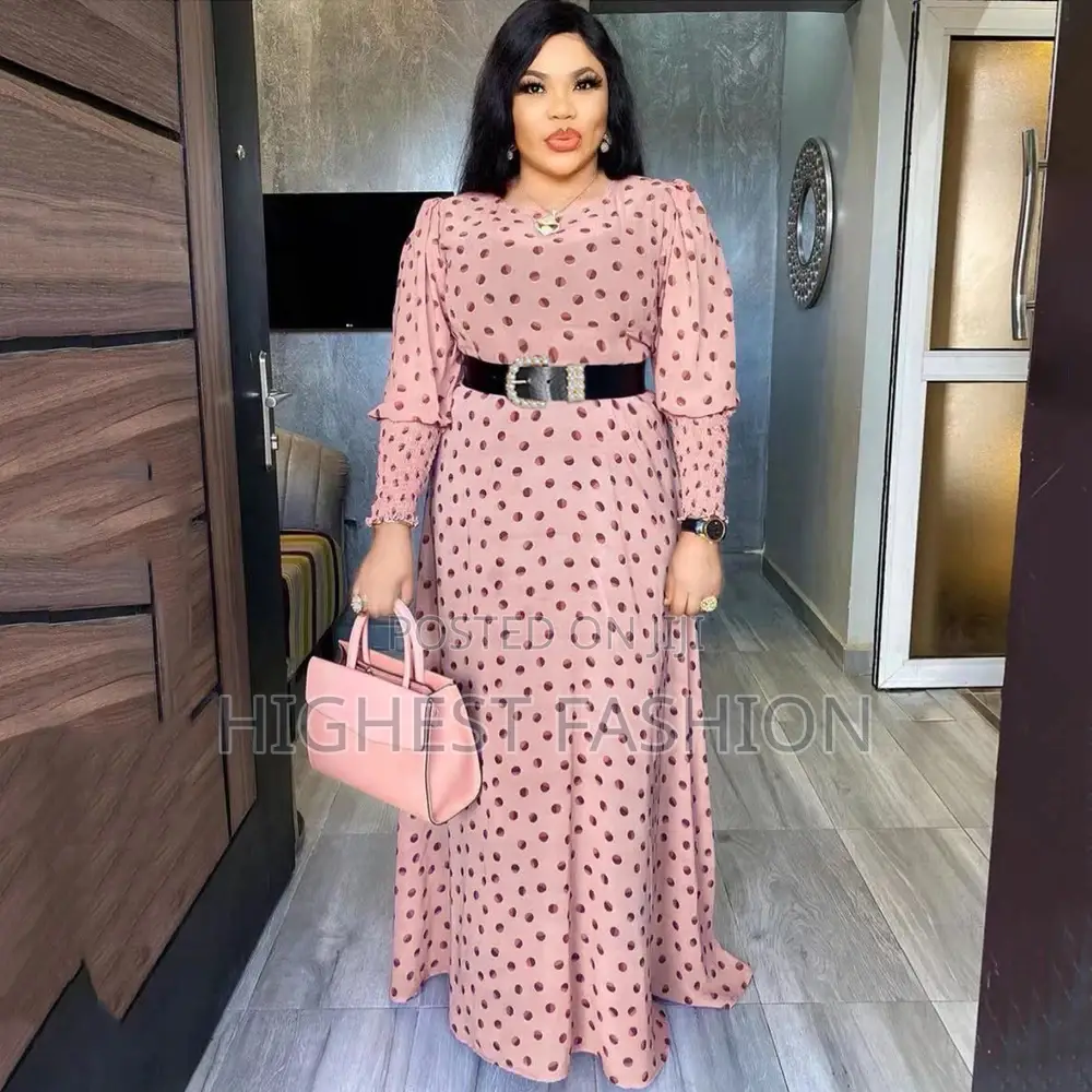 African Print Polka Dot Maxi Chiffon Dress