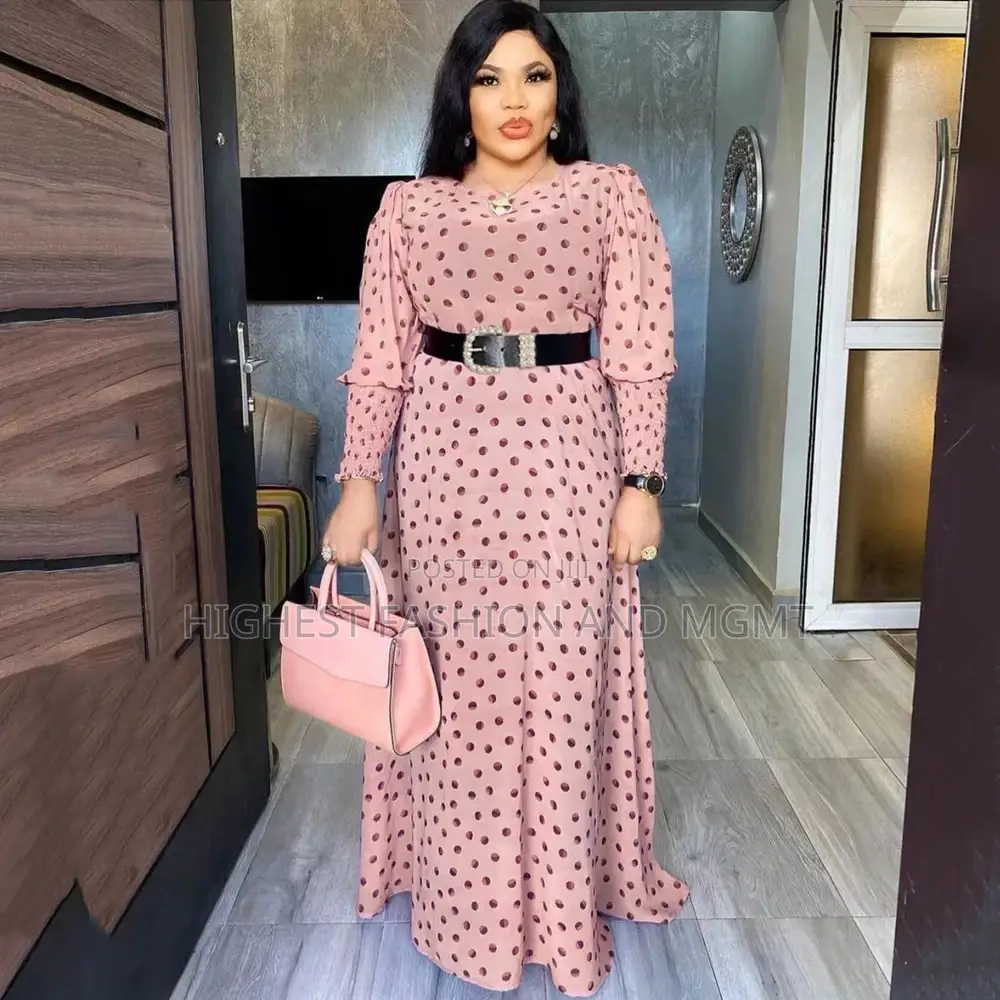 African Print Polka Dot Maxi Chiffon Dress