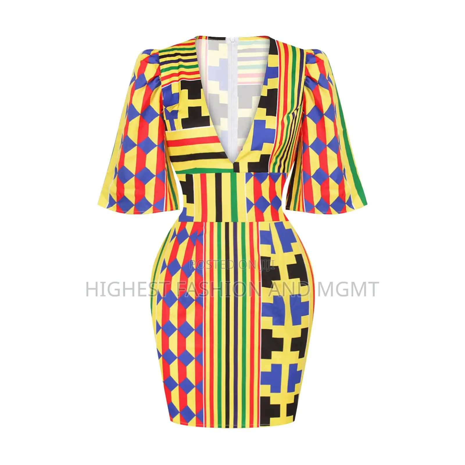 Summer v-Neck African Print Dress