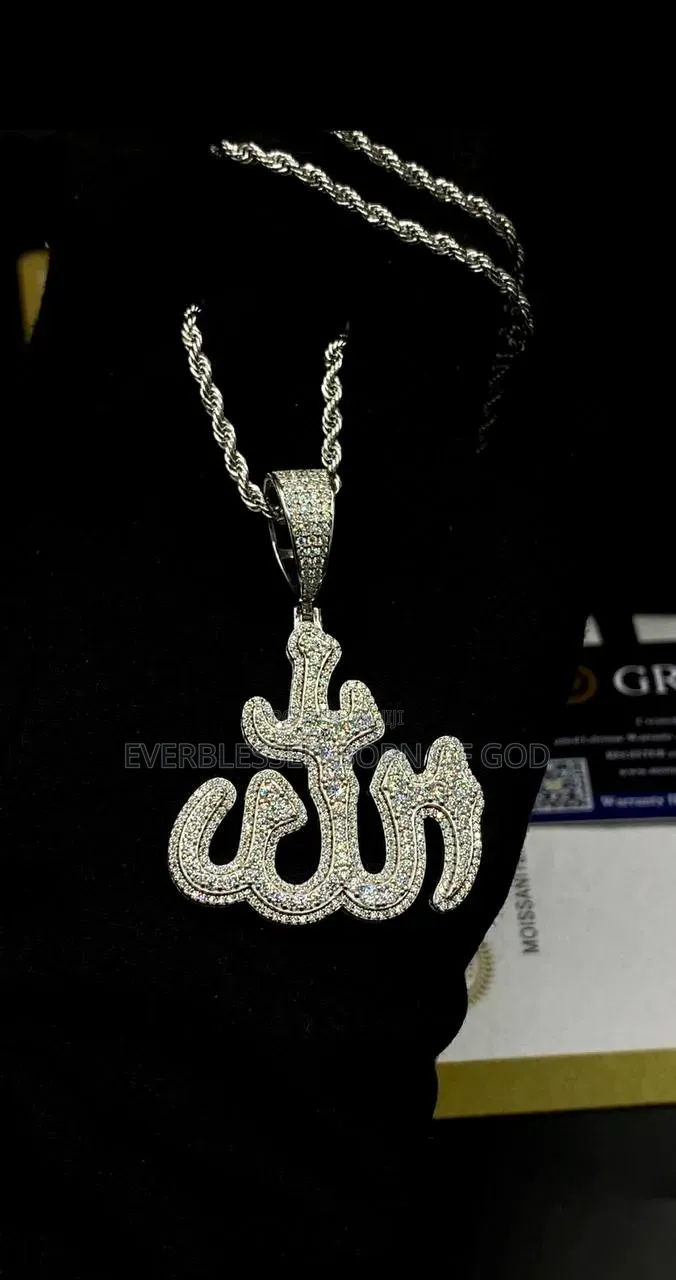 VVS Moissanite Diamond Allah Pendant and Neck Chain Available in Store