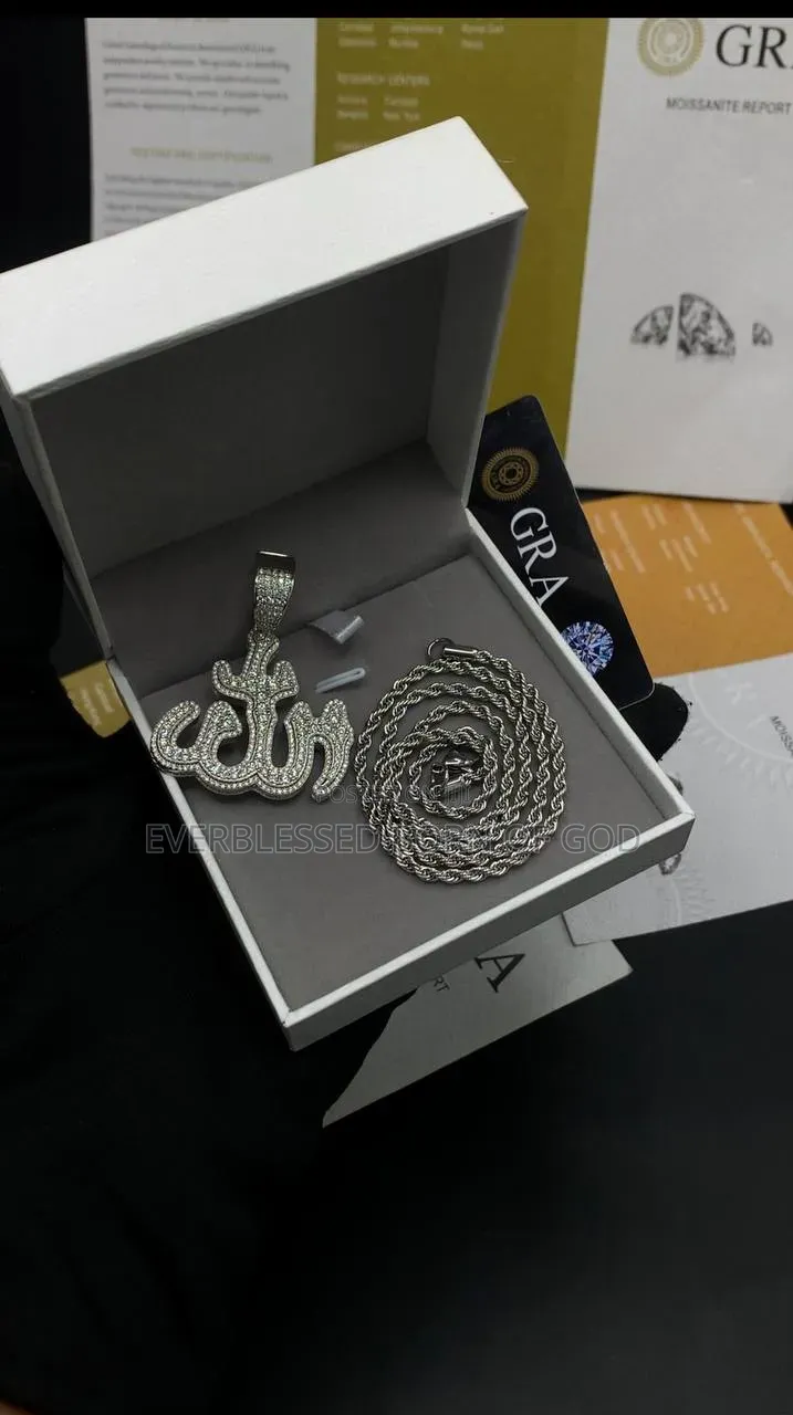 VVS Moissanite Diamond Allah Pendant and Neck Chain Available in Store