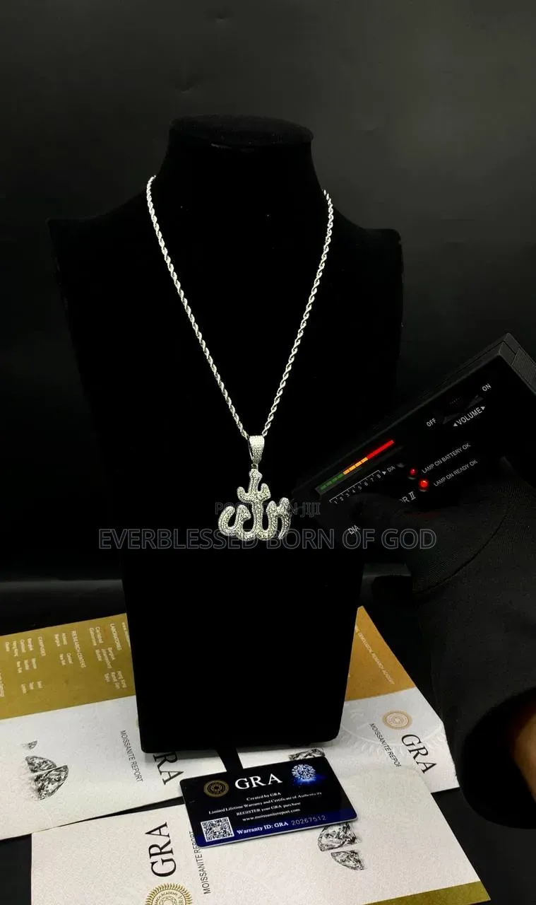 VVS Moissanite Diamond Allah Pendant and Neck Chain Available in Store