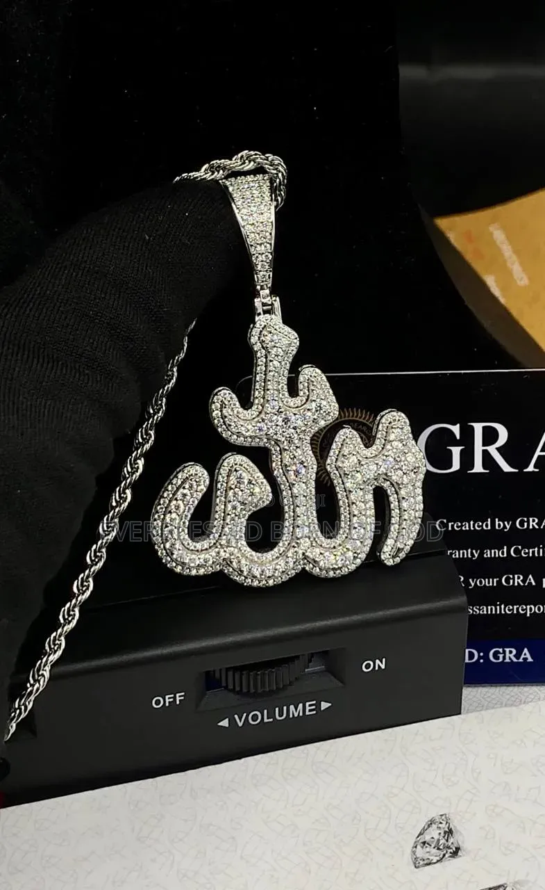 VVS Moissanite Diamond Allah Pendant and Neck Chain Available in Store