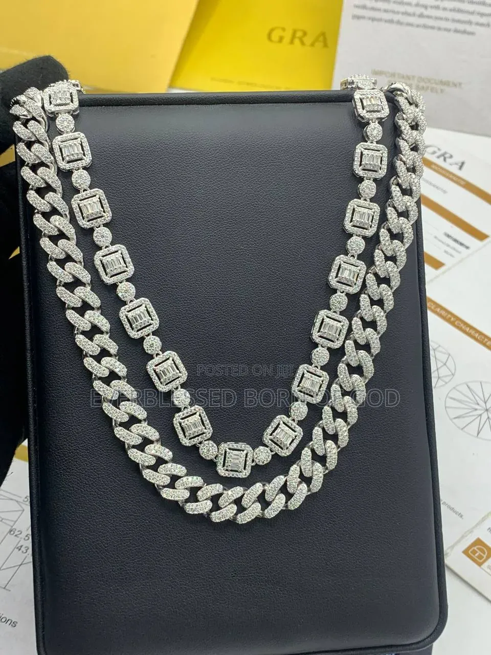 VVS Moissanite Cube- Linked and Cuban Neck Chain