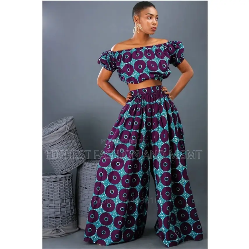 Off Shoulder Crop Top and Wide Leg Trousers Ankara