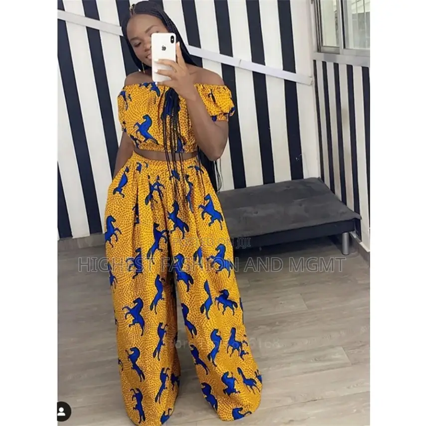 Off Shoulder Crop Top and Wide Leg Trousers Ankara