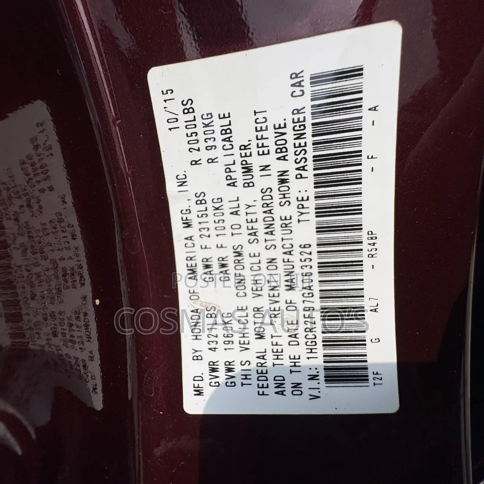 Honda Accord 2016 Maroon