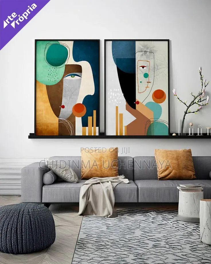 2pcs Abstract Geometric Women Face Canvas Painting