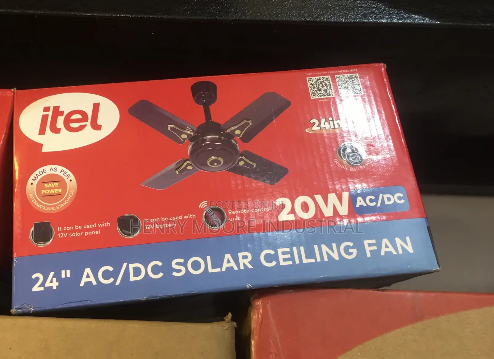 Itel 24" 20w Short Blade Ac/Dc Solar Ceiling Fan