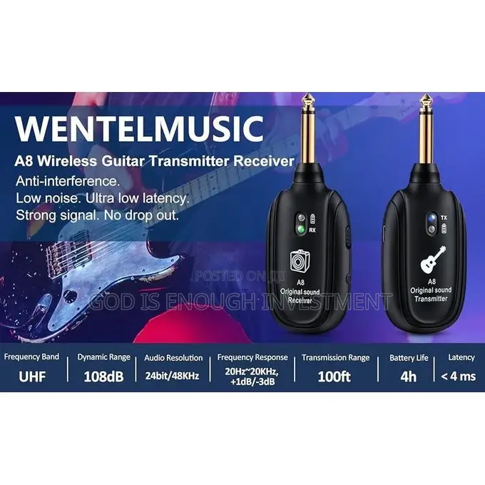 Original A8 Uhf Wireless Guitar Transmitter Receiver Set 730mhz 50m