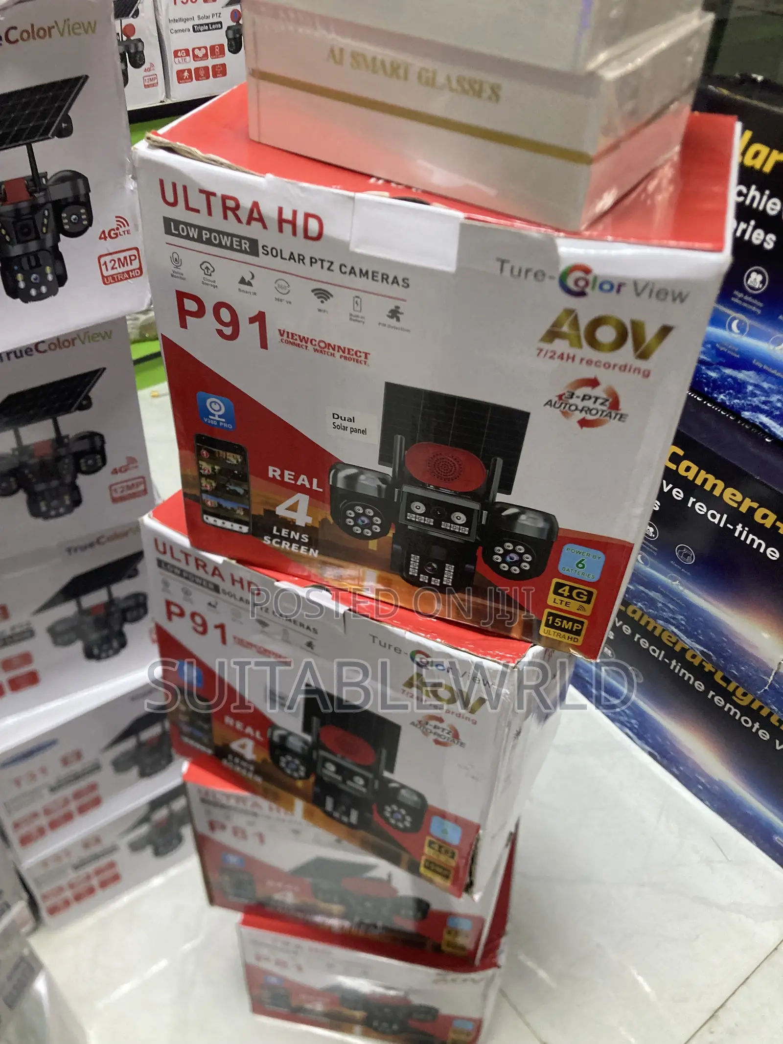 P91 4lens 3ptz Double Panel 6batteries V380 CCTV Camera