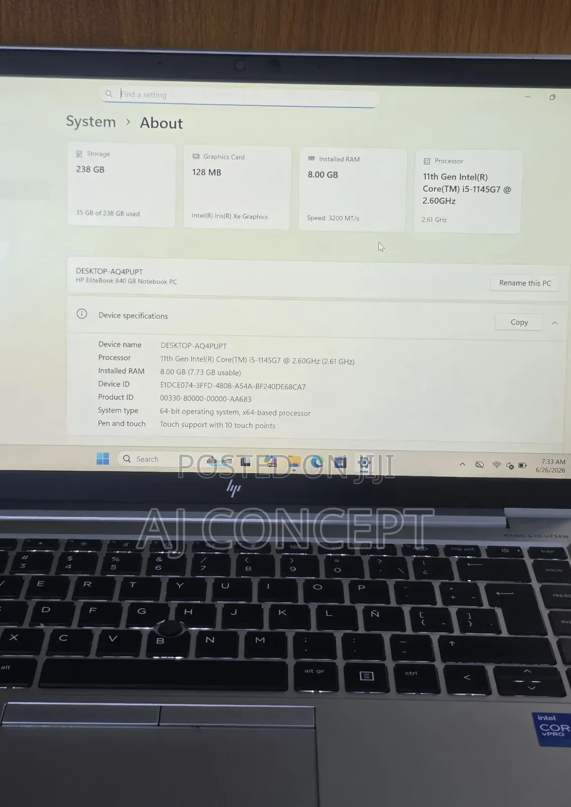 Laptop HP EliteBook 840 G8 8GB Intel Core i5 SSD 256GB