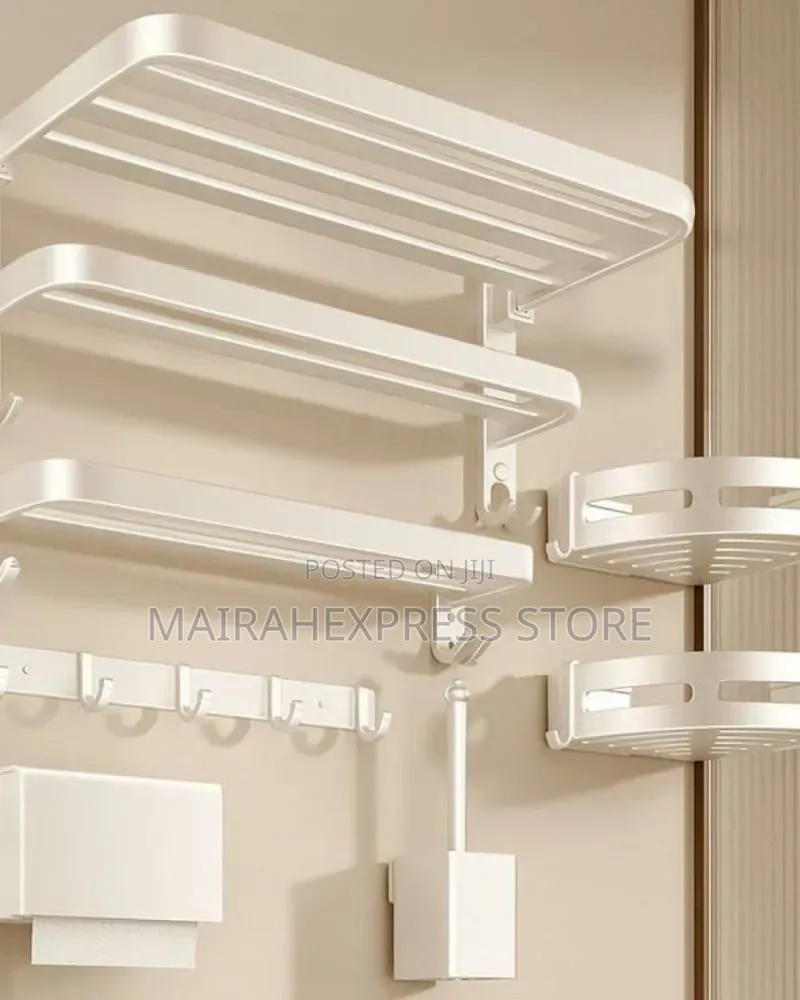 Multifunctional 7-in-1 White Bathroom Organizer Rack Set Atm