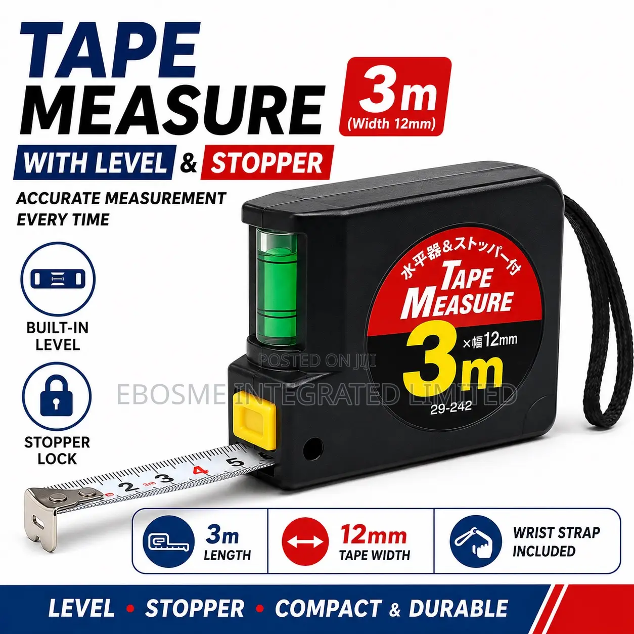 Tape Measure With Stopper 3m