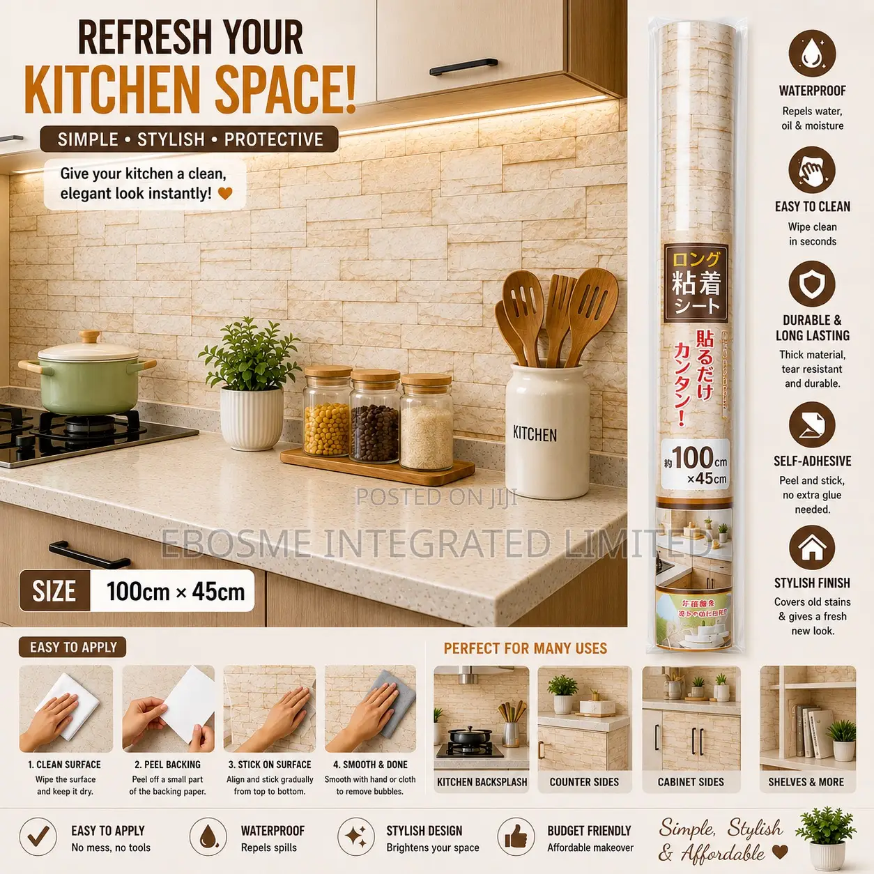 Self-adhesive Waterproof Decorative Wall & Cabinet Sticker Roll