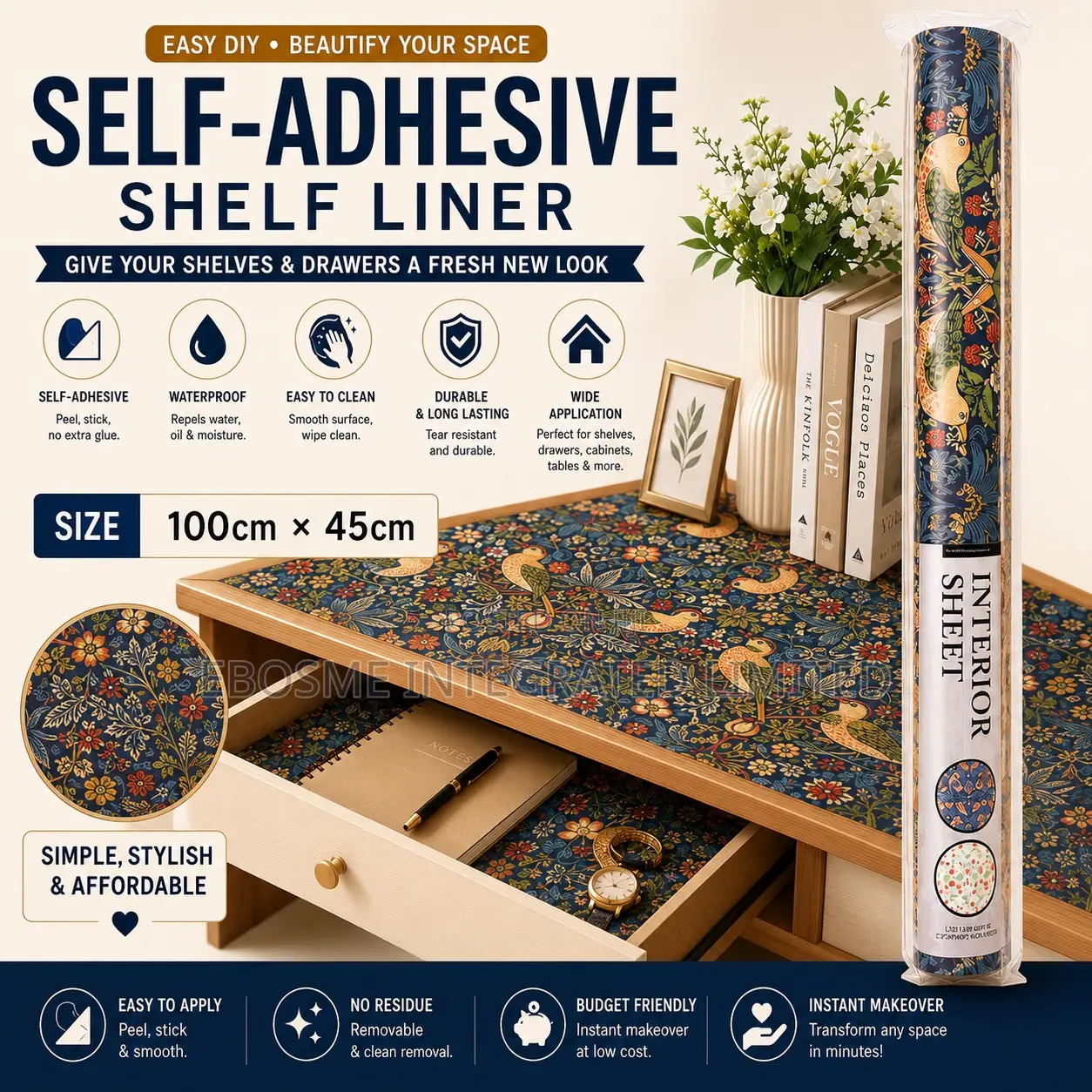 Self-Adhesive Shelf Liner 100 X 45cm