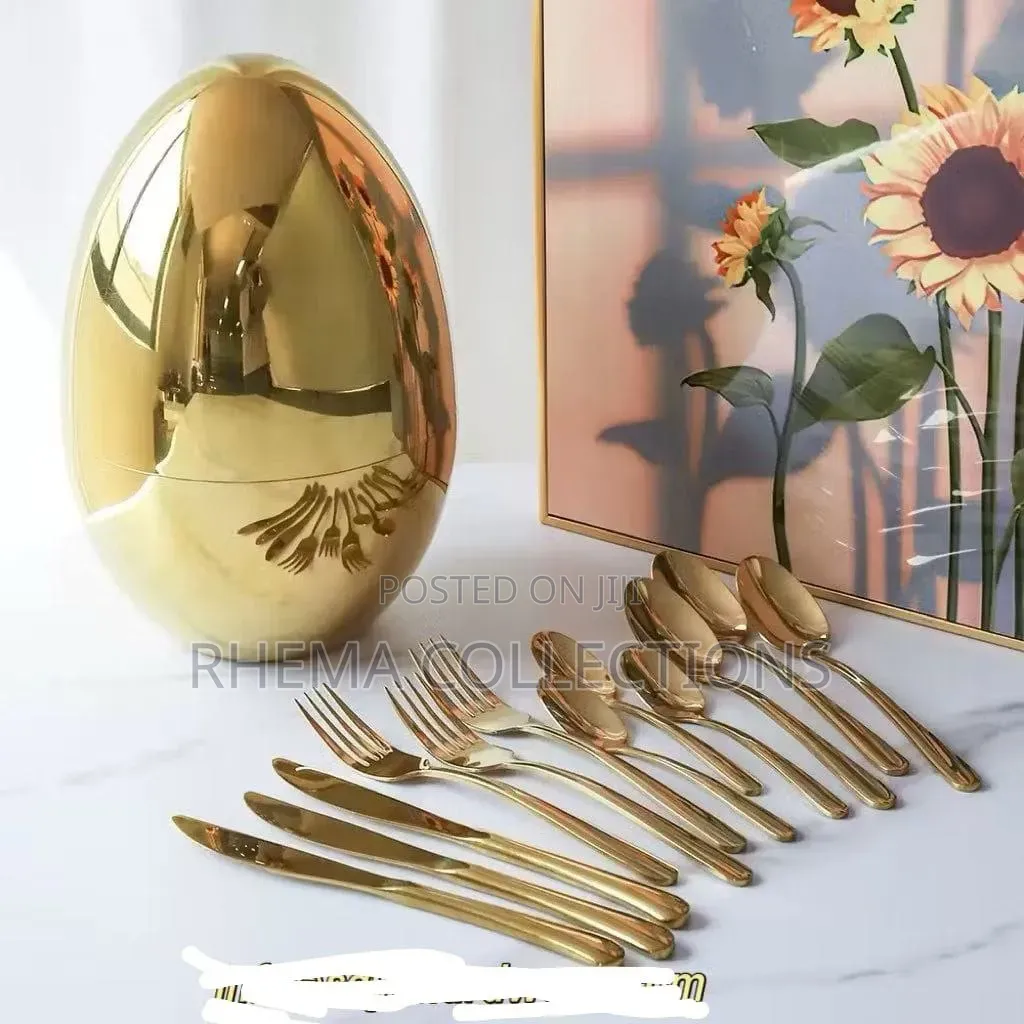 German Egg Shaped Gold Polish Tableware Cutlery Set (24pcs)