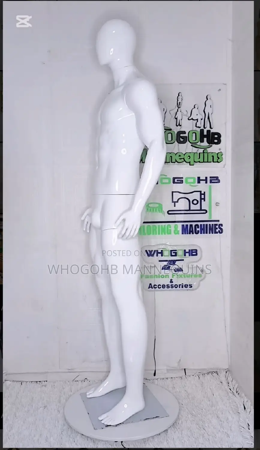 Dimkpa Glossy White Faceless Egghead Male Mannequin