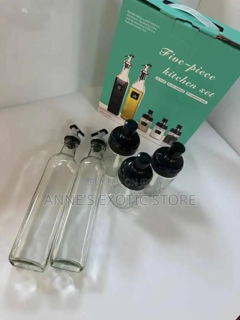5-Piece Glass Oil Dispenser Spice Jar Set