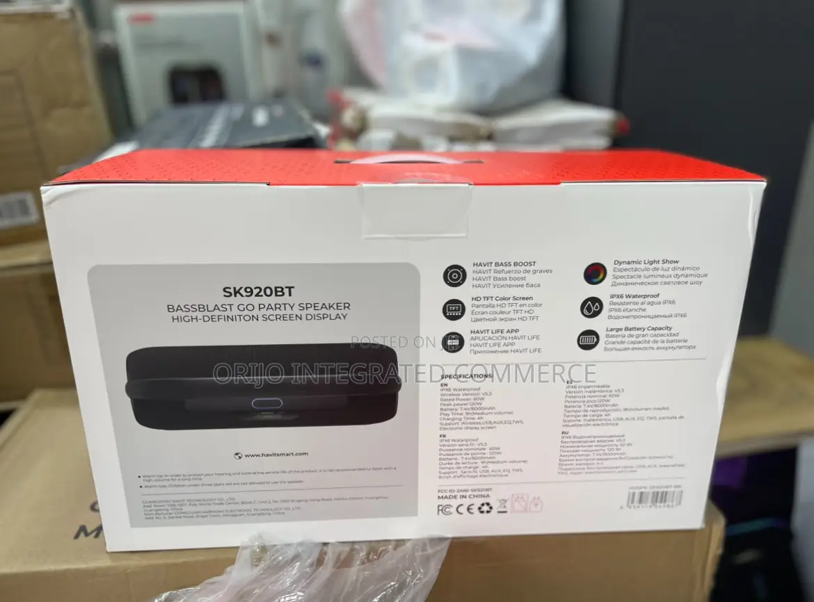 Sk920bt Bassblast Go Party Speaker High-Definiton Screen Display Havit