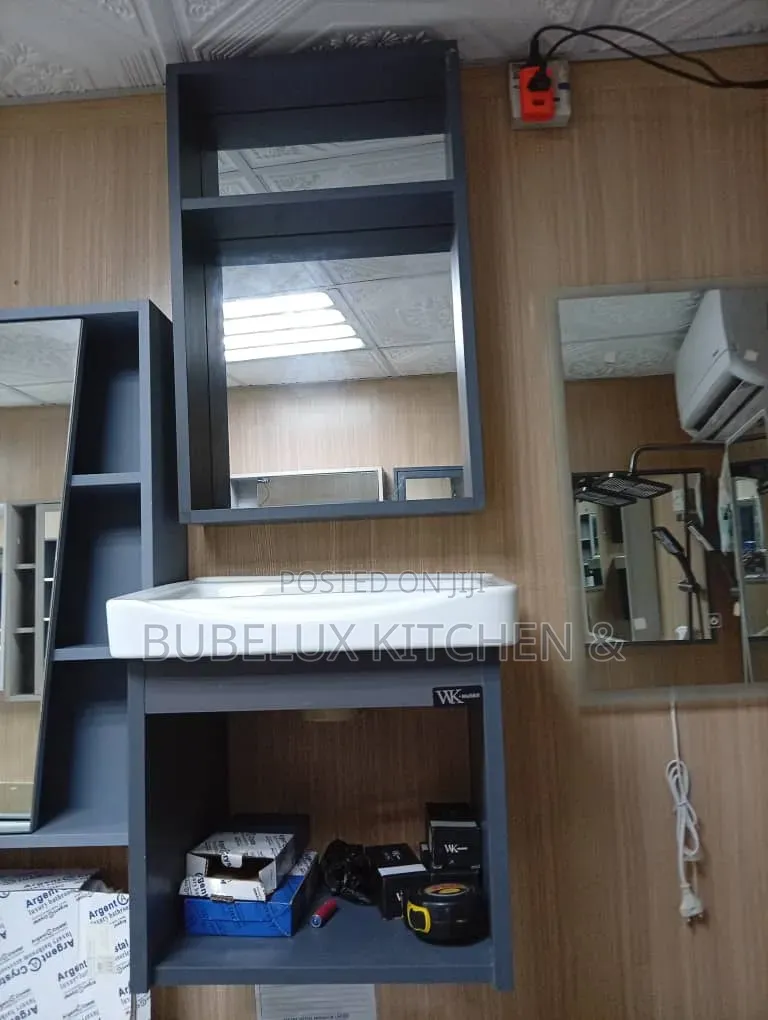 Wall Mount Vanity Set| Ceramic Basin+Mirror Cabinet+Open Shelf