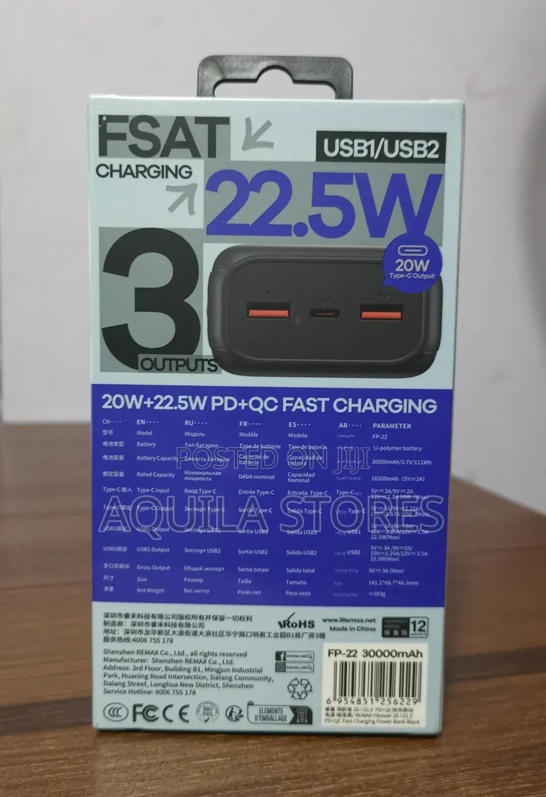 Remax 30000mah Fp-22 Piloteer Series Portable Power Bank