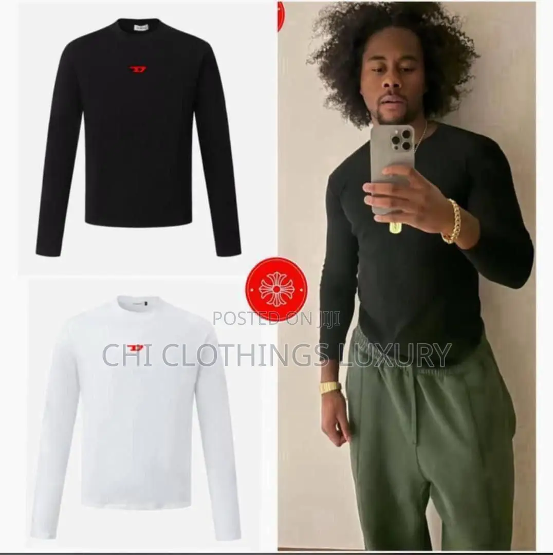Men’S Premium Long Sleeve Crew Neck T-Shirt – Black White