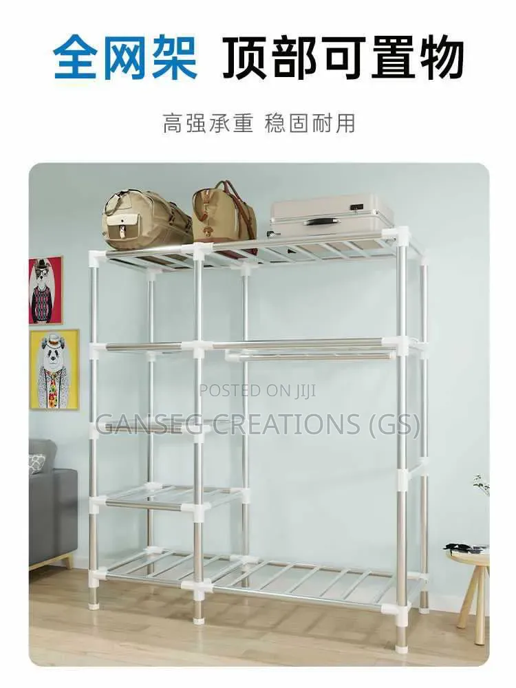 Heavy-Duty Folding Wardrobe Organizer With Steel Pipes Shelves