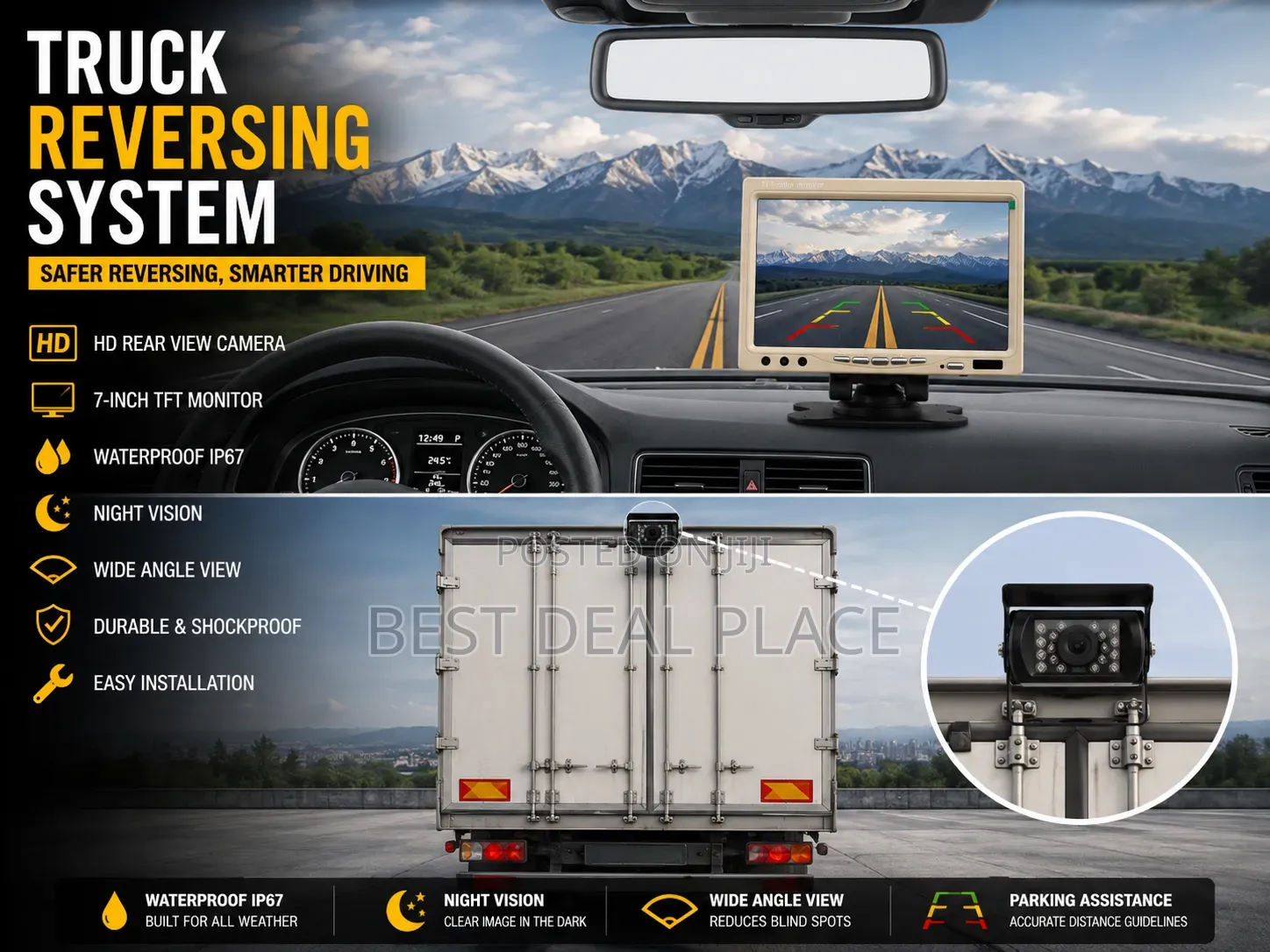 Waterproof Hd Truck Reversing Camera With 7-Inch TFT Monitor