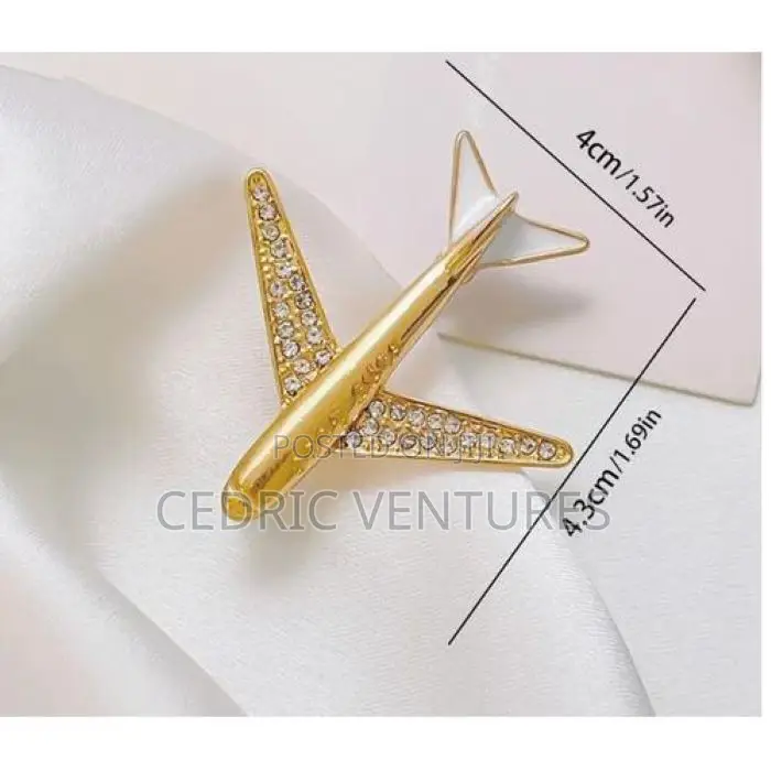 Enamel Rhinestone Airplane Brooch Pin