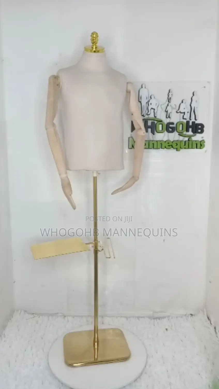 Dick Wooden Half Body Male Dressform Mannequin With Gold Accessories