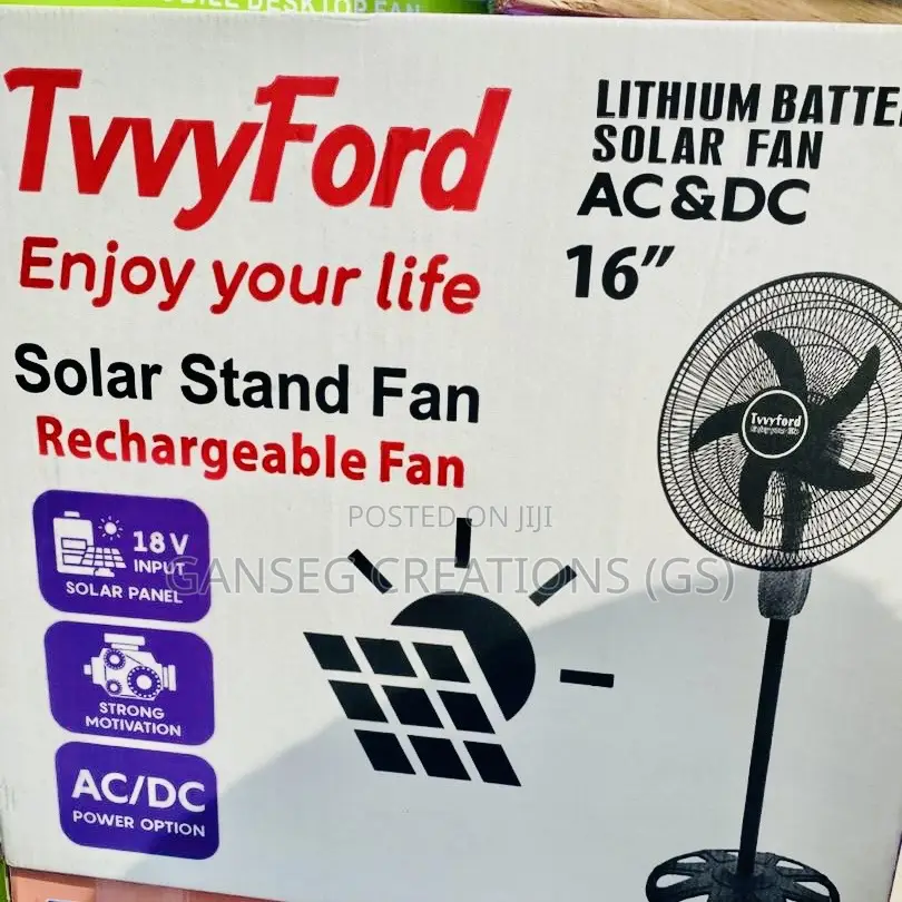 Tvvyford 16" Lithium Rechargeab Battery Solar Stand Fan (Ac/Dc Hybrid)