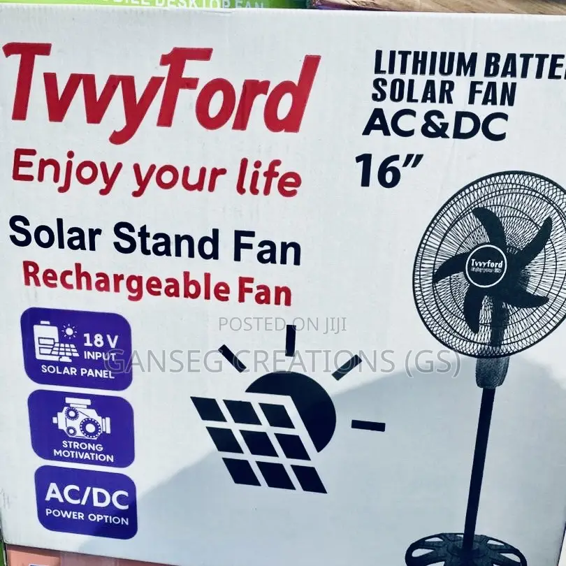Tvvyford 16" Lithium Rechargeab Battery Solar Stand Fan (Ac/Dc Hybrid)