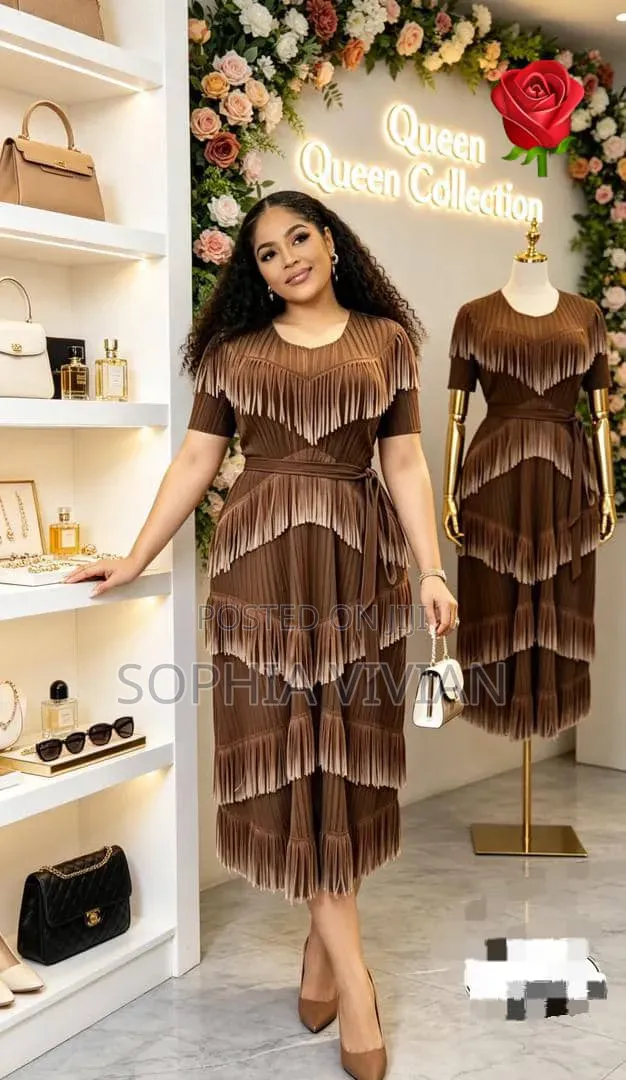 Pleated Garments, Tiered Fringe Midi Dress
