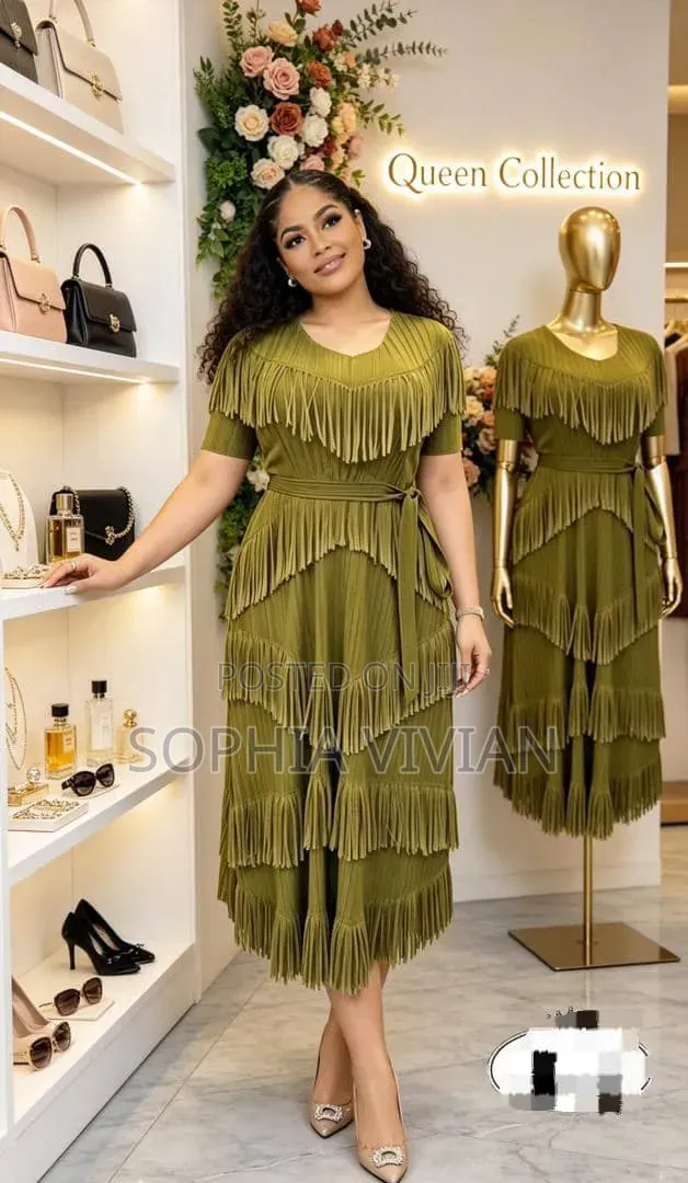 Pleated Garments, Tiered Fringe Midi Dress
