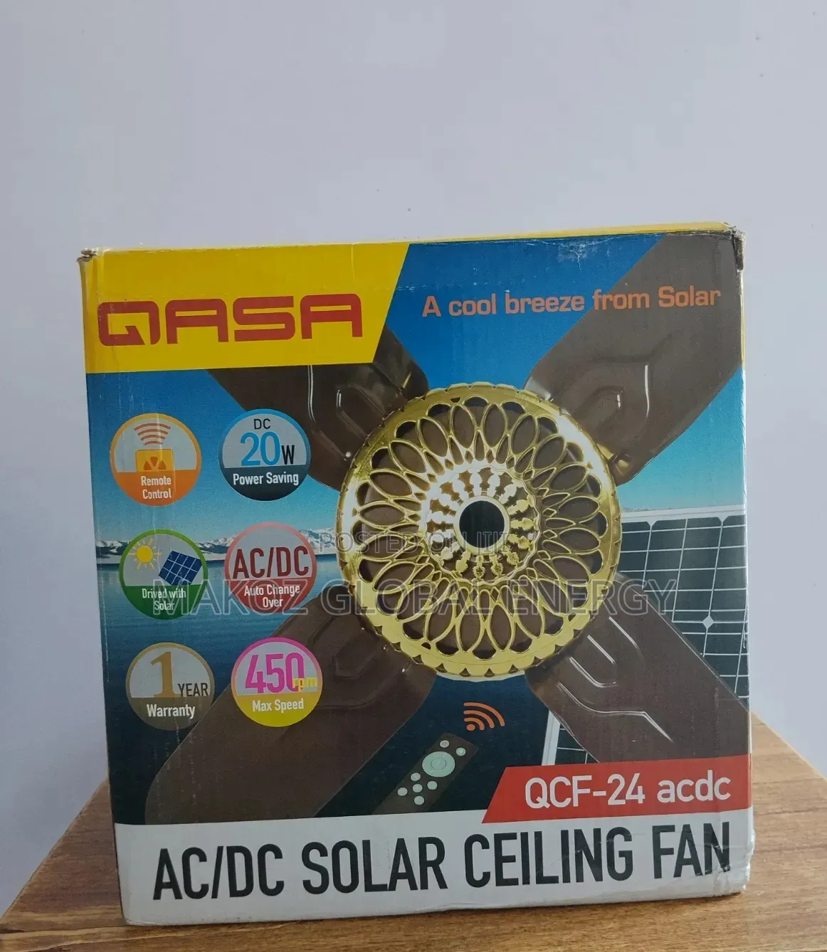Brand New Qasa 24" Ac/Dc Solar Ceiling Fan.