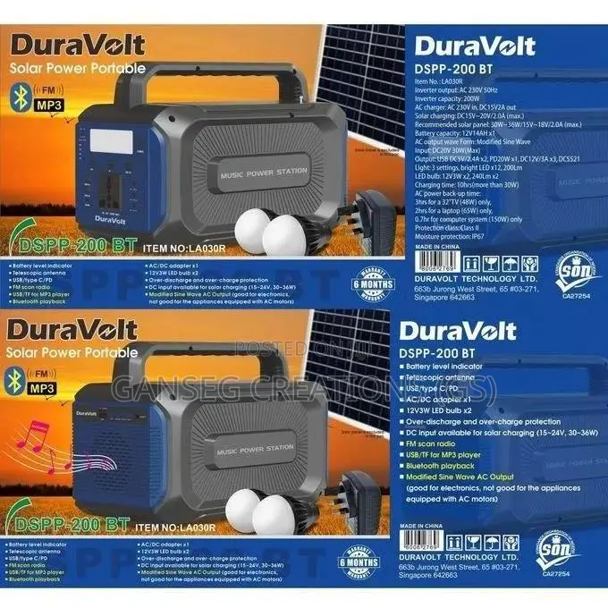 Duravolt200w Solar Power Portable Station+Bluetooth Speaker DSPP-200bt