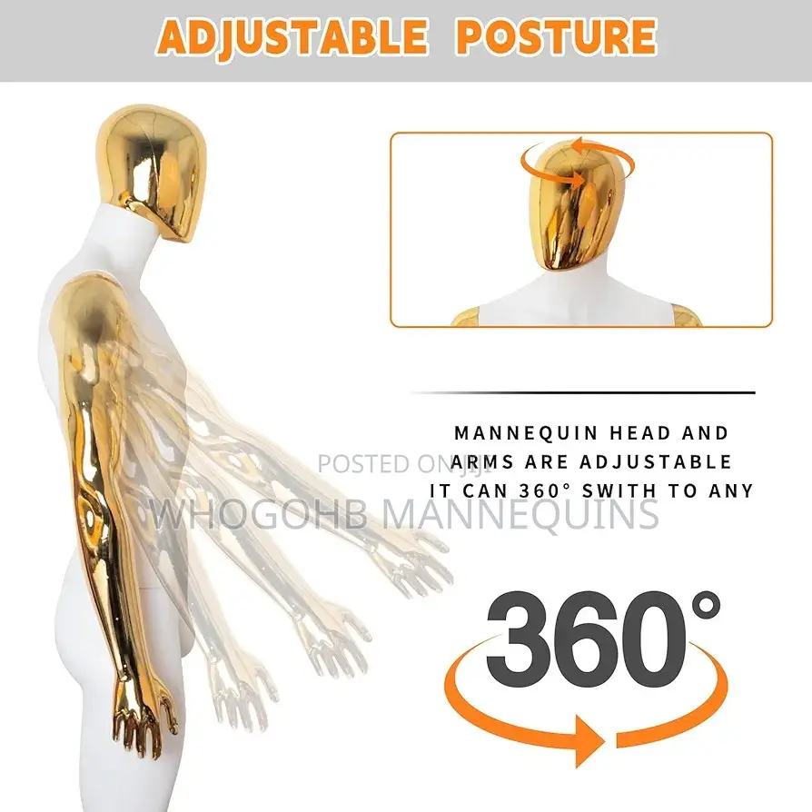 White and Chrome Gold Male Mannequin Chest 38"