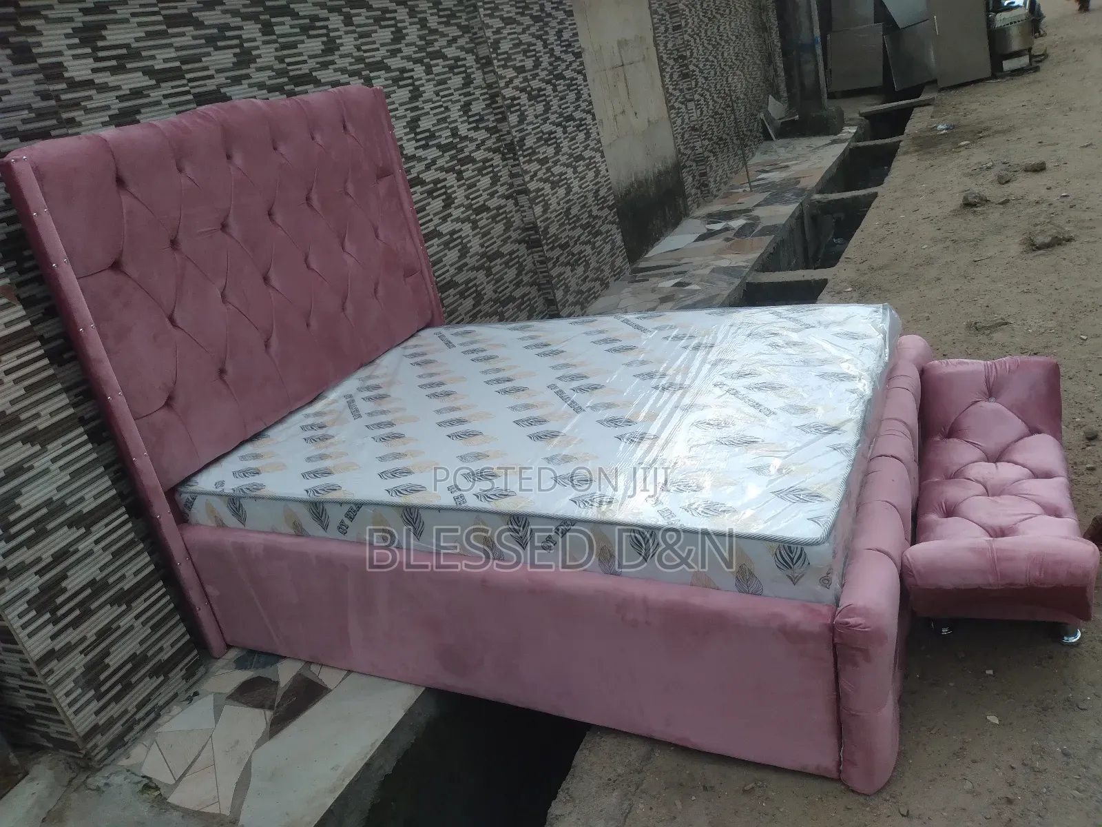 Baby Pink Paded Bed Frame