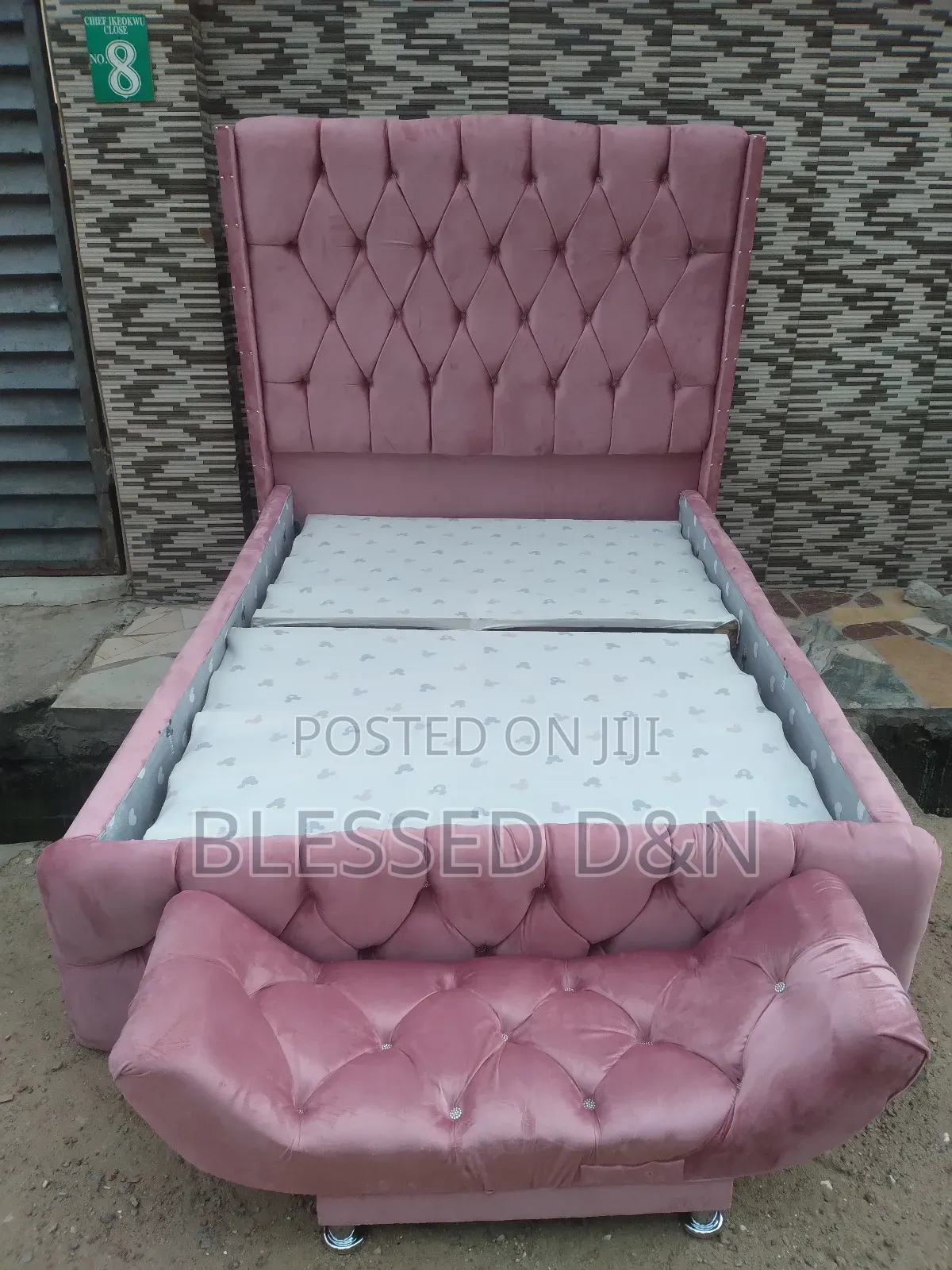 Baby Pink Upholstery Padded Bed