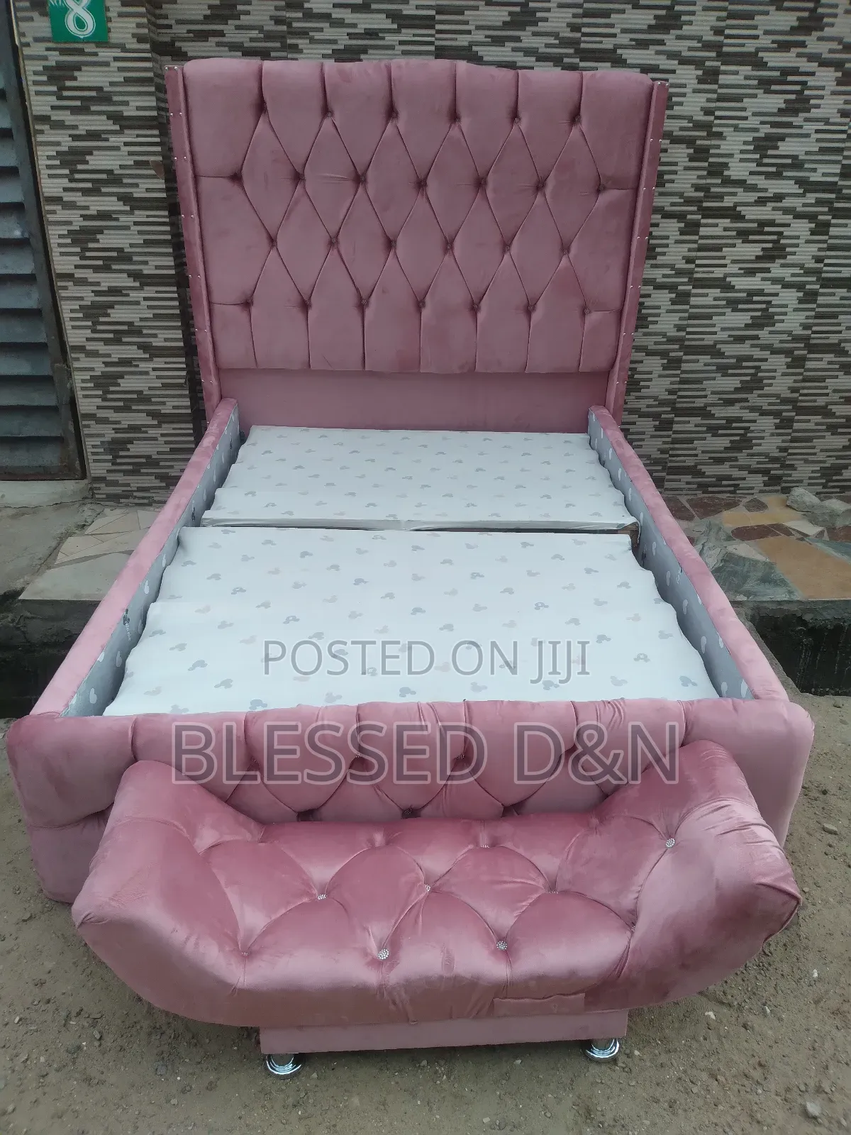 Baby Pink Upholstery Padded Bed