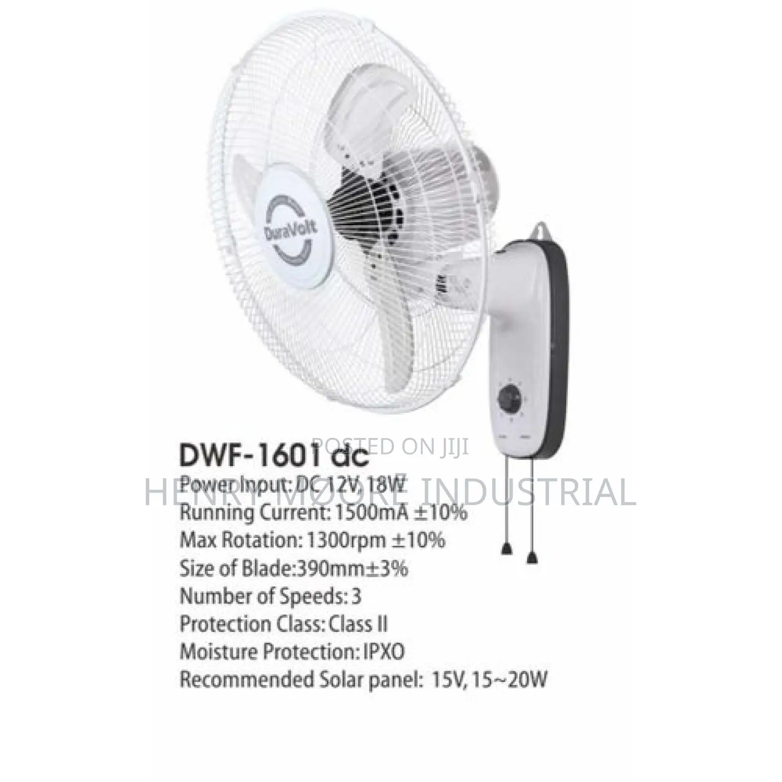 Duravolt 16” Ac/Dc Wall Fan 18watts With Adapter