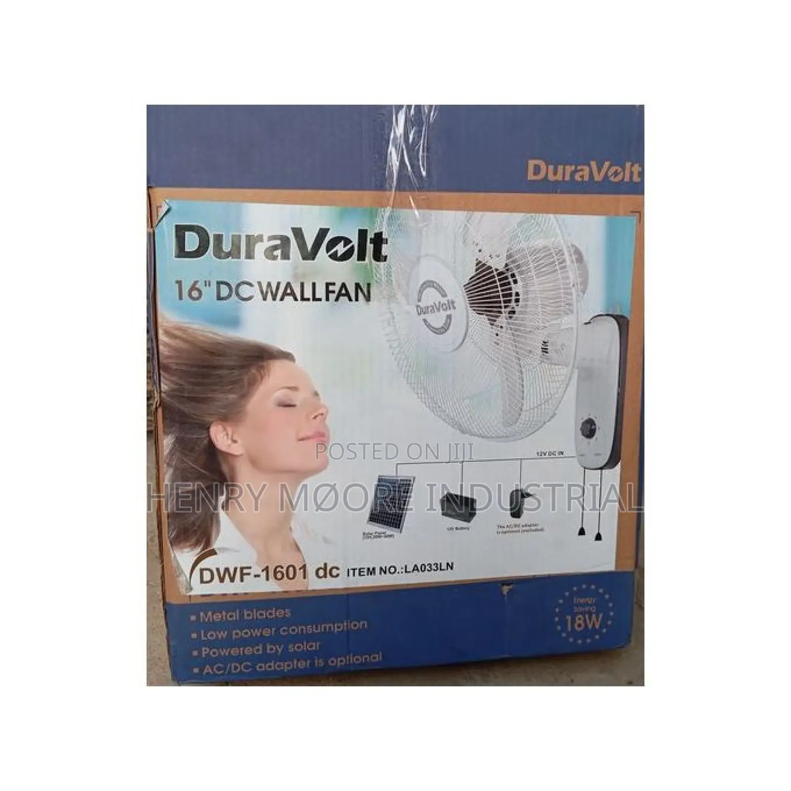 Duravolt 16” Ac/Dc Wall Fan 18watts With Adapter