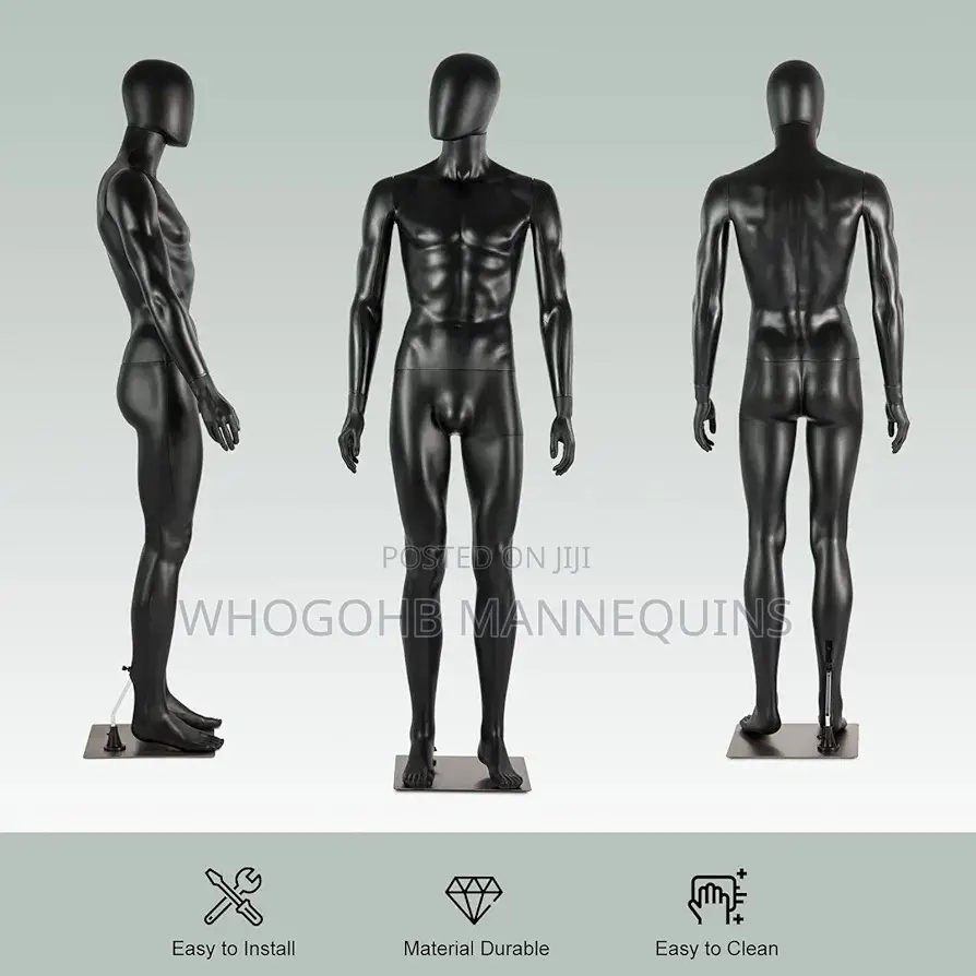 Full Matte Black Male Mannequin Chest 38"