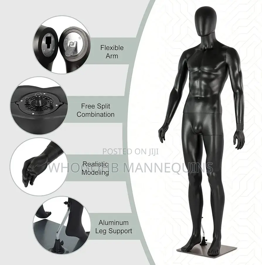 Full Matte Black Male Mannequin Chest 38"