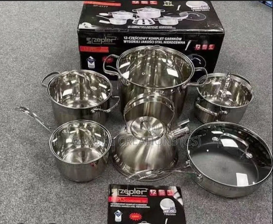 Premium Zepter 12-Piece Stainless Steel Cookware Set With Kettle